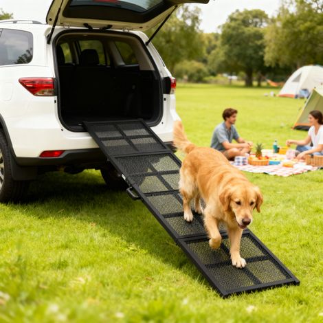 Rampe pour Chien Pliable en Acier, Escalier pour Chien avec Surface Antidérapante, Charge 180 kg, 191 x 50 x 4 cm, Noir (1/5)