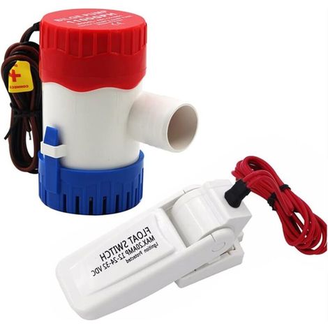 Pompe de cale CC, pompe à eau électrique 12V/24V avec interrupteur, débit élevé de 1100 GPH, pompe à eau marine adaptée aux yachts, camping-cars, drainage de cale, pompage et irrigation. (1/4)