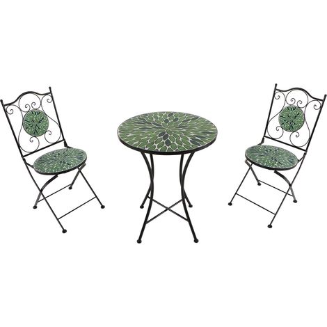 Axi Amélie Table Et Chaise Bistrot, 2 Chaises 1 Table,  Ensemble Bistro Extérieur Mosaique Feuilles Vertes  Salon De Jardin Bistrot, Table Bistrot Mosaique Pour Jardin/Balcon/Terrasse