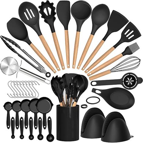 36-teiliges umweltfreundliches Küchenhelfer-Set aus Silikon mit hitzebeständigem, antihaftbeschichtetem Kochständer zum Backen und Kochen (1/5)