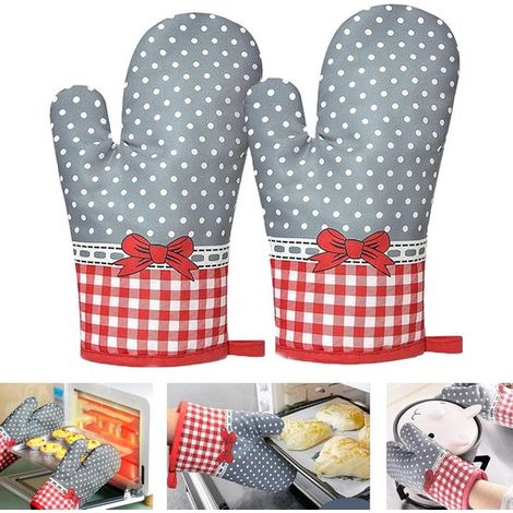 VVGoods - Guanti da forno in cotone con impugnatura antiscivolo e protezione termica per barbecue e cucina - 1 paio (1/5)