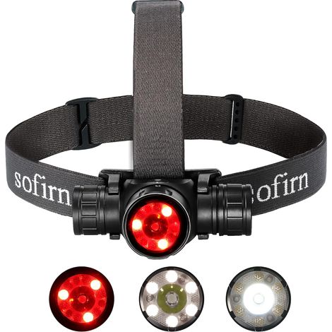 HS21 Lampe frontale rechargeable, ultralumineuse 2200 lumens, lampe frontale étanche IP66, éclairage tricolore (rouge/jaune/blanc) pour la randonnée, l'alpinisme, le travail et les urgences