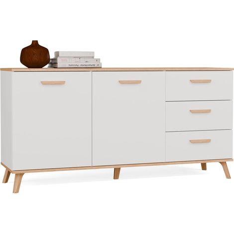 OLYMPO 2D3S - Cassettiera, 3 cassetti, 2 porte - 150x75x40 cm - BIANCO / ROVERE ARTISAN (1/5)