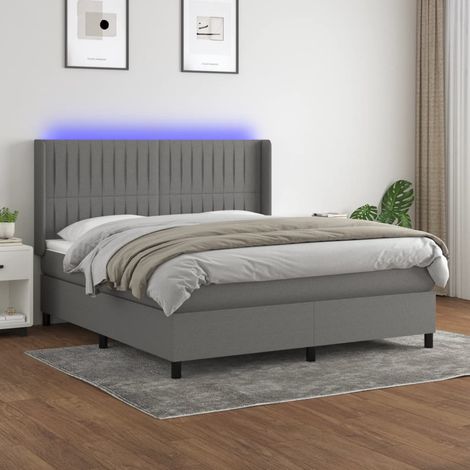 vidaXL Sommier à lattes de lit matelas LED Gris foncé 160x200 cm Tissu (1/5)