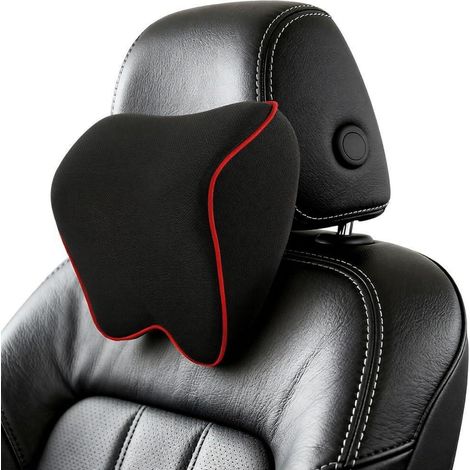 Auto Nackenkissen mit Memory Foam, atmungsaktiv, verstellbar, Schwarz mit rotem Rand (1/5)