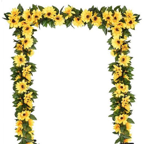 Guirlande Artificielle Tournesol - 2 Pièces - 2,2 M Longueur - Fleur 14 cm Diamètre - Feuilles Vertes - Pour Décoration Mariage Maison Jardin (1/5)