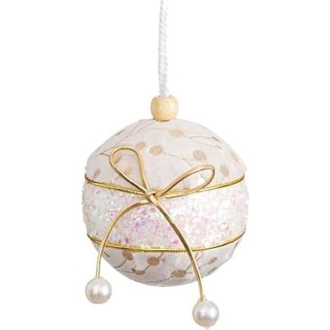 Weihnachtsbaumkugeln Weiß Gold Polyfoam Stoff Schleife 6 x 6 x 6 cm (6 Stück)