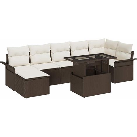 Sofa Set with Cushion 8 pcs Brown Poly Rattan vidaXL