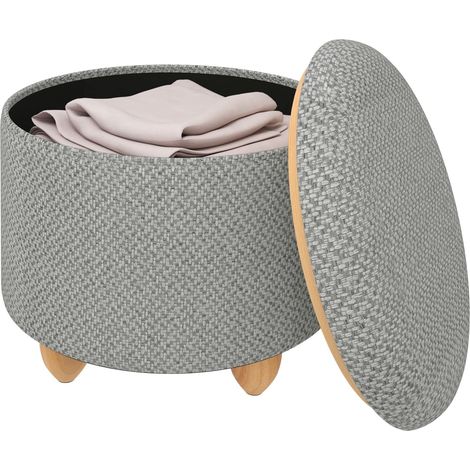 WOLTU Modern Linen Cover Round Pouffe Stool Living Room Bedroom, Light Grey