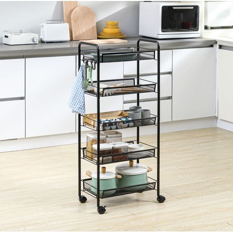 Mueble almacenamiento con cestas y ruedas negro OKMYHOME (1/3)