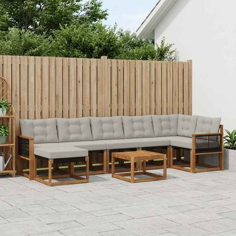 vidaXL Outdoor-Sofagarnitur mit Kissen 8 pcs Natürlich und Hellgrau (1/5)