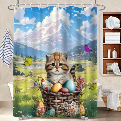 Rideau polyester pour douche 180x180 avec œillets rideau imperméable pour appartement (1/5)