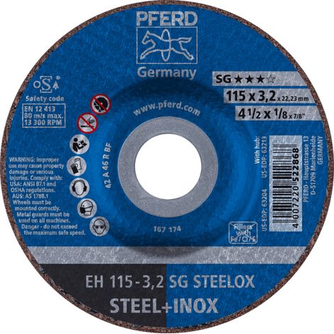 PFERD TOOLS Trennscheibe EH 115x3,2x22,23 mm gekröpft Leistungslinie SG STEELOX für Stahl/Edelstahl 25 Stk