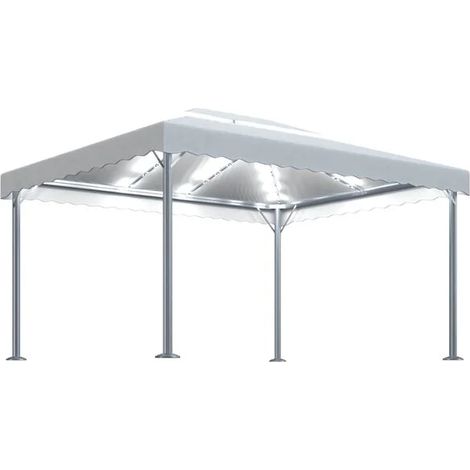 Un gazebo avec guirlande lumineuse LED, 4x3 mètres, en aluminium beige. (1/5)