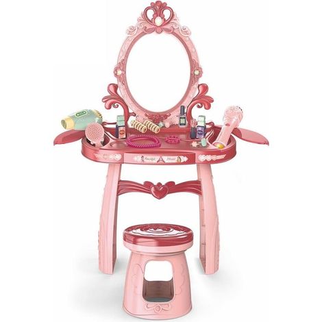 Tocador infantil - mesa de maquillaje con espejo - 44x24,5x76cm - rosa