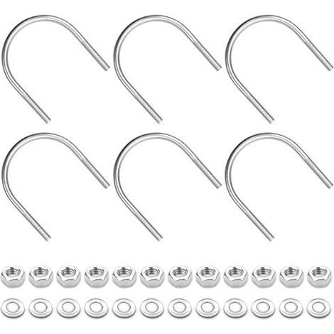 Set of 6 stainless steel 304 U-bolts M6 x 51 mm durable rustproof U-bolt with washer, nut, and screw loop for automotive pipeline pipes - (1/5)