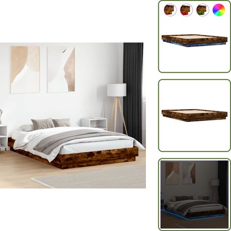 The Living Store Giroletto con Luci LED Rovere Fumo 140x200 cm - Letto con luci RGB