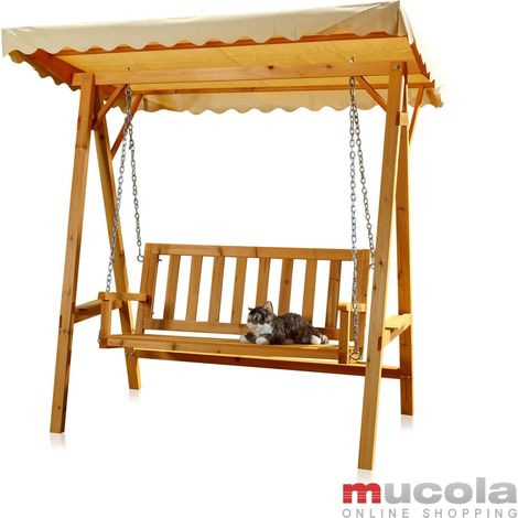 Mucola – Balançoire de jardin en bois beige pour 2 personnes – Toit pare-soleil – Charge maximale 190Kg – Dimensions 56x119x53cm