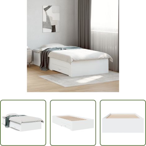 vidaXL Bois d'ingénierie - Cadre de lit avec tiroirs sans matelas blanc 90x190 cm (1/5)