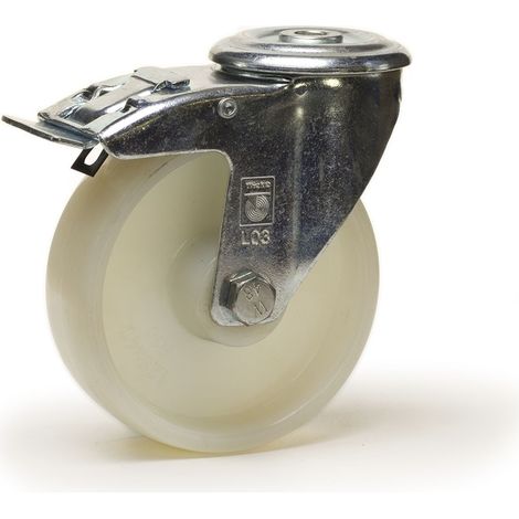 Roulette à oeil pivotante à frein diamètre 100 mm roue polyamide blanc - 150 Kg (1/2)