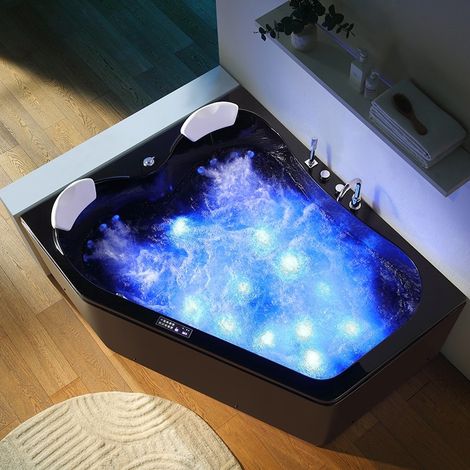 Baignoire balnéo asymétrique MARINA BLACK 2 places ARCHIPEL® 181x151 - GAUCHE (1/5)