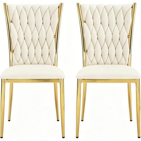 2er-Set Esszimmerstühle aus Samt mit hoher Rückenlehne, Metallgestell in Creme und Gold (1/5)