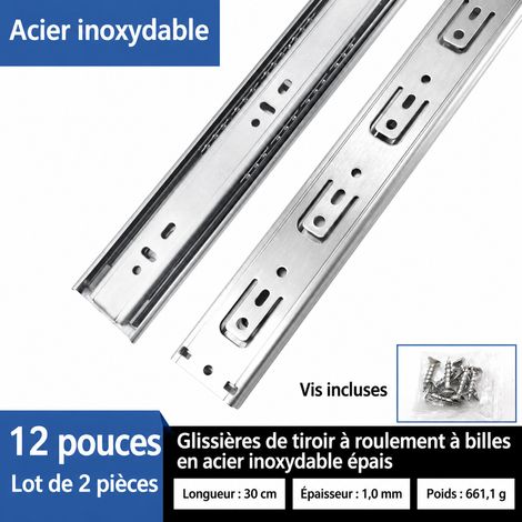 Coulisses de tiroir à billes en acier inoxydable 3 sections 4510 12 pouces 30 cm 4510 12 30cm 30 × 2 × 2 cm 669 g – Livraison gratuite
