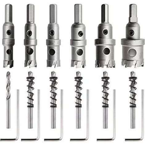 Scies-cloches en carbure de tungstène ultra-résistantes : Pour une perforation précise de l'acier inoxydable, du fer et  matériaux - Lot de 6 kits avec diverses dimensions (14mm/16mm/18,5mm/20mm (1/5)
