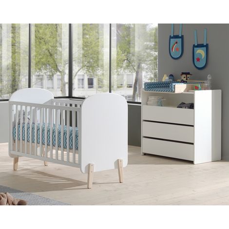 BODHI WHITE - Lit Bébé 60x120cm + Pack Commode