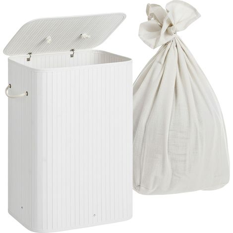 Bamboo Laundry Bin with Lid and Removable Bag (1/5)