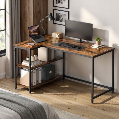 Vasagle – Bureau d'angle en L avec étagères réglables – Dimensions 120 x 80 cm – Structure en aggloméré et acier – Pour espaces de travail optimisés