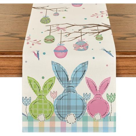 Chemin de Table de Pâques à Carreaux Buffalo, Motiv Lapin, œuf et Carotte, Dekoration des Küchentischs 33 x 183 cm (1/5)