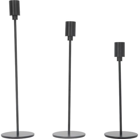 Ensemble de chandeliers en fer forgé noir mat (3 pièces), chandeliers en fer forgé, accessoires de mariage, bougeoirs en forme de cône, support de chandelier haut. (1/5)
