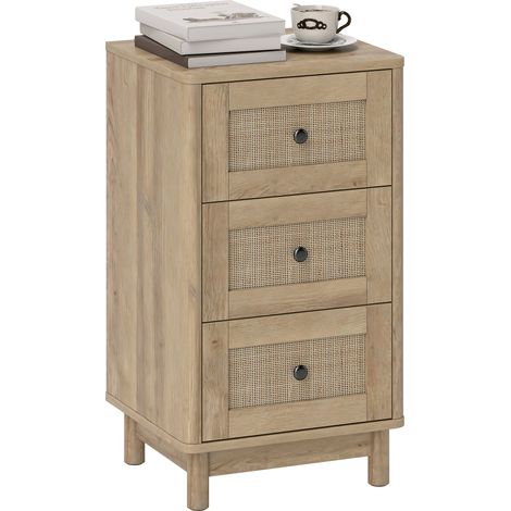 HOMCOM 3 Drawer Chest of Drawers, Storage Unit for Living Room, Oak