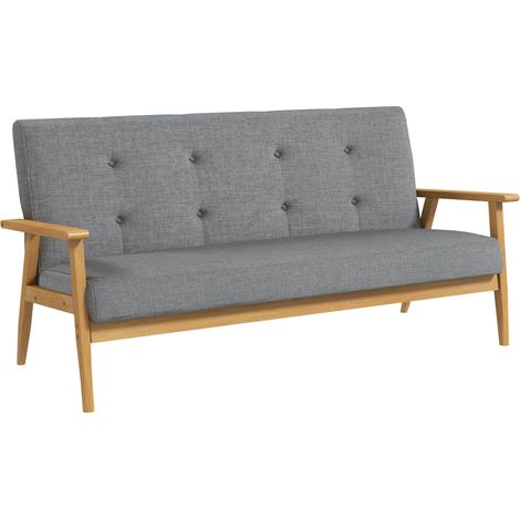 Canapé 3 places 154,5 cm, canapé nordique à dossier matelassé, assise moelleuse et accoudoirs, gris (1/5)