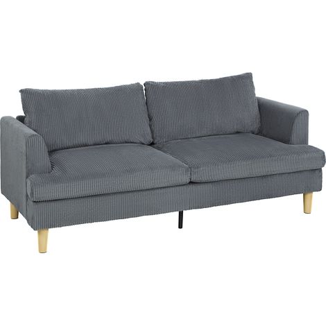 HOMCOM sofá de 3 plazas, 188x80x86 cm, tapizado en pana, acolchado grueso de muelles, asiento ancho, reposabrazos, 2 almohadas, gris oscuro (1/5)