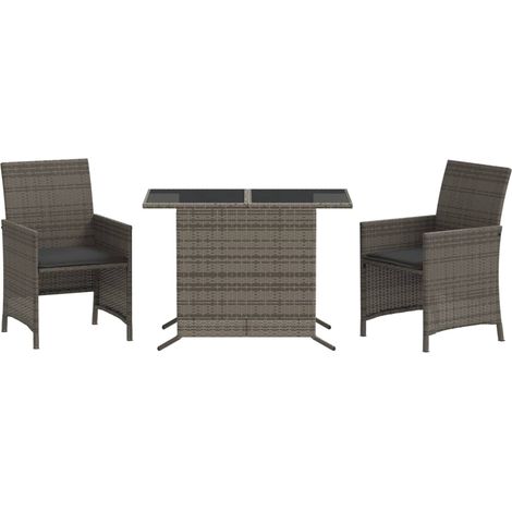 Ensemble de bistro 3 pcs,Salon de jardin avec coussins gris résine tressée CFW57312 (1/5)