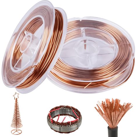 Lot de 2 rouleaux de fil de cuivre 1 mm x 10 m isolés magnétiques pour la fabrication de moteurs électromagnétiques et jardins, plantes, légumes (1/5)