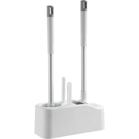 Set of 2 premium wall-mounted toilet brushes, made of plastic, with long handle and porous base, for bathroom and cleaning (1/4)