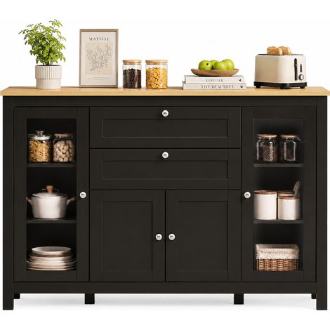 HOMCOM Modern Storage Cabinet with 4 Doors and 2 Drawers, Black Brown (1/5)