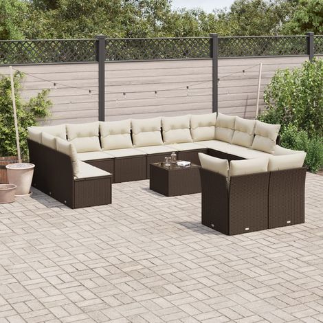 13-tlg. Garten-Sofagarnitur mit Kissen Braun Poly Rattan vidaXL (1/3)