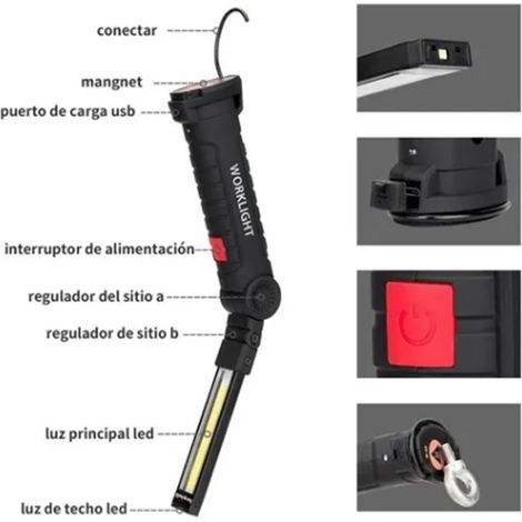 Lampe de travail magnétique pour réparation automobile connectée à un câble USB (1/5)