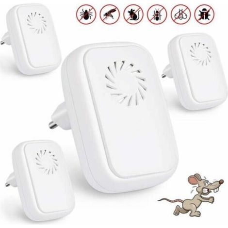 Lot de 4 répulsifs à ultrasons anti-moustiques à ultrasons répulsifs pour reptiles insectes électrique, ultrasons pour insectes d'intérieur, anti-moustiques, cafards, puces