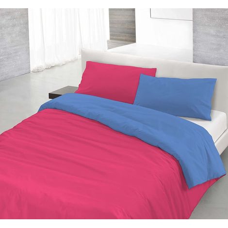 Copripiumino sacco+federa 100%cotone made in Italy 3 misure bicolore tinta unita Fragola/Avio - Piazza e mezza