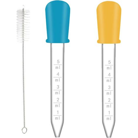 Pipeta cuentagotas, 2 pipetas de plástico graduadas de 5 ml y 1 cepillo de limpieza, pipetas transparentes, pipetas para líquidos, pipeta cuentagotas de silicona y plástico. (1/5)