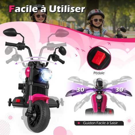 Moto électrique enfant 6V rose, batterie rechargeable, 2,4 km/h, avec roulettes amovibles, dès 3 ans (1/5)