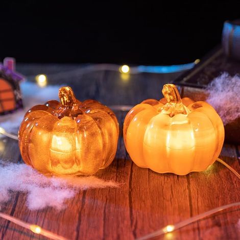 (2 Stück) LED-Dekorkürbisse, herbstliche Kürbislaternen, Kürbis-Lichterdekoration für Halloween (1/5)