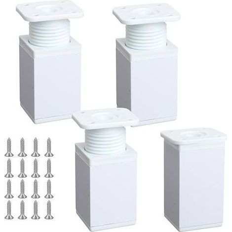 4 Pièces Pieds de Meuble Reglable Carrés Pieds de Table Metal en Alliage d'Aluminium Blancs, Pieds de Lit pour Tables, Armoires, Canapés, Etagères (8cm) (1/5)