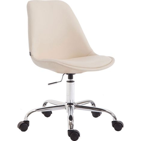Chaise de bureau tabouret de travail sur roulettes hauteur réglable en PVC crème et métal chromé 100002682