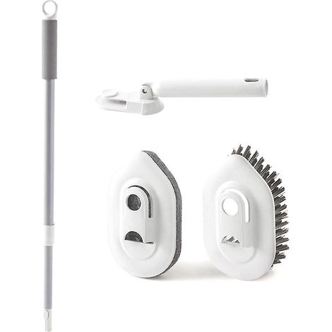 Brosse de nettoyage pour carrelage de baignoire et douche 2 en 1 avec manche long extensible. (1/5)
